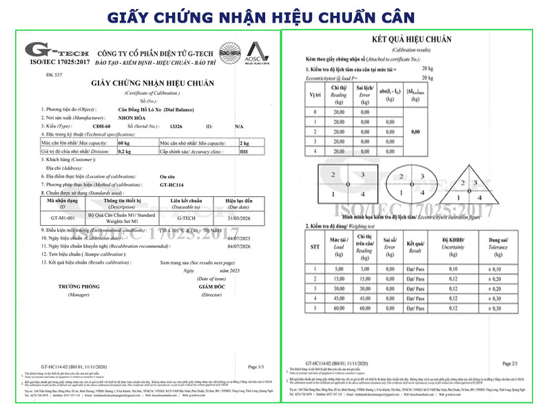Mẫu chứng chỉ hiệu chuẩn cân – Hợp pháp – Đúng chuẩn